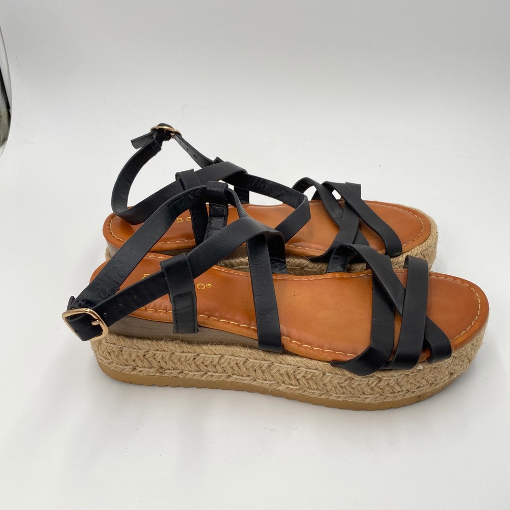 BAMBOO Black Strappy Espadrille Platform Sandals